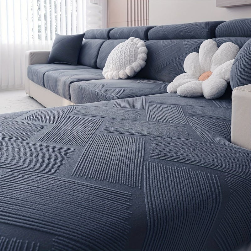 Grey 3 Seater Jacquard Multi-Functional Wrap Around Sofa Cover 360 Degree Full Coverage Highly Elastic Protective Cover For Indoor Outdoor Sofa All Seasons - Image 3