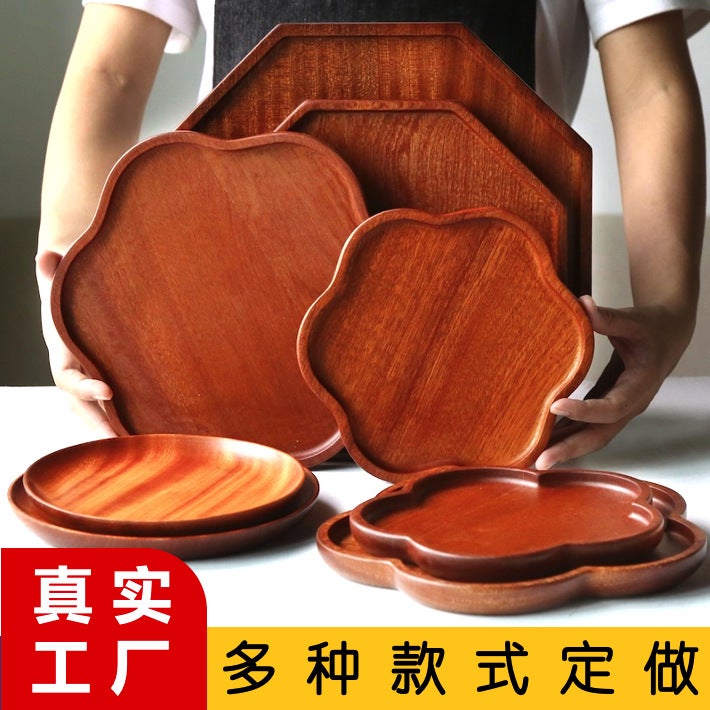 Sanchuang Japanese-Style Plate High-Value Fruit Plate Wooden Tea Plate Bread Snack Plate Solid Wood Tray Wooden Plate - Image 1