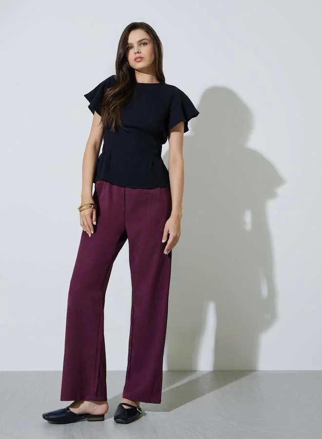 تايك تو Black Flutter Sleeve Casual Blouse