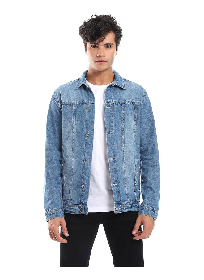 Andora - Full Buttoned Casual Denim Jacket_Light Blue - Image 1