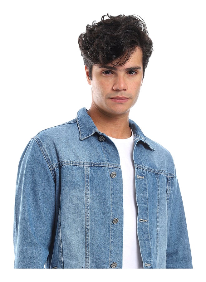 Andora - Full Buttoned Casual Denim Jacket_Light Blue - Image 1