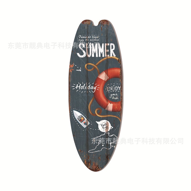 Summer Surfboard Pendant Surfboard Wooden Sign Ocean Theme Leisure Decoration Bar Home Wall Decoration Wooden Sign - Image 1