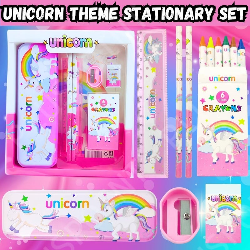 PLUSPOINT طقم هدايا القرطاسية للأطفال - مجموعة من 7 قطع من مستلزمات القرطاسية للأطفال - طقم قرطاسية كرتوني - هدية عيد ميلاد - مستلزمات مدرسية للأولاد والبنات (وحيد القرن) - Image 2