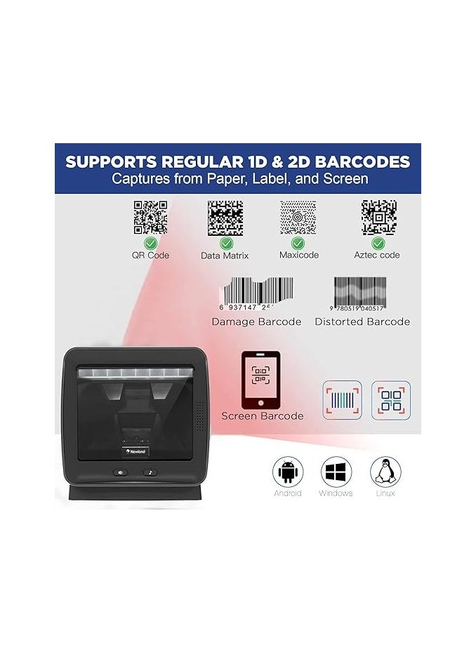 Newland Newland FR80 On Counter Scanner 1D 2D Desktop Barcode Reader Corded High-Speed Scan for Retail Store Supermarket Mobile Payment & Kiosk  - Image 4