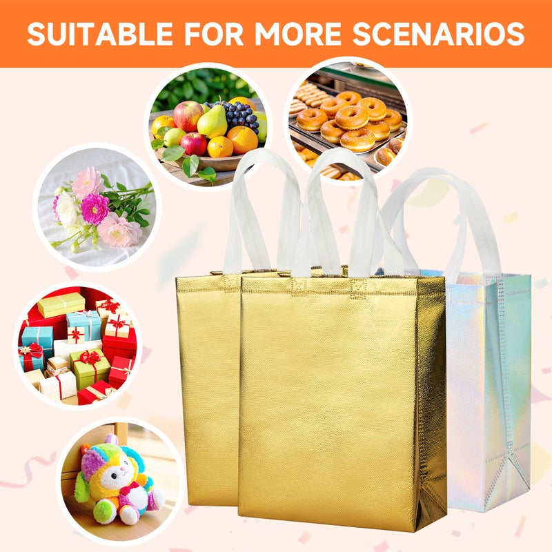 METAPRINT 15 Pcs Iridescent Glossy Gift Bags Medium Size, 8x4x10 Inch Holographic Reusable Gift Bags with Handles & Sturdy Base, Ideal for Birthday, Wedding - Image 5