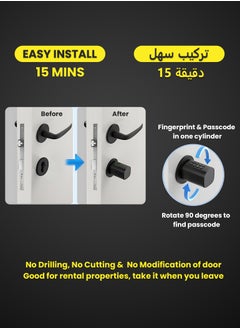 التاكس قفل الباب الذكي Altix CL1X TUYA بدون مفتاح | بصمة الإصبع وكود المرور | بلوتوث | بطاقة مفتاح ومفتاح عادي | تركيب ذاتي (DIY) | مناسب للمنازل والمكاتب | أمان عالي | قابل للتعديل بطول 60-90 ملم | أسود غير لامع جديد.  - Image 2