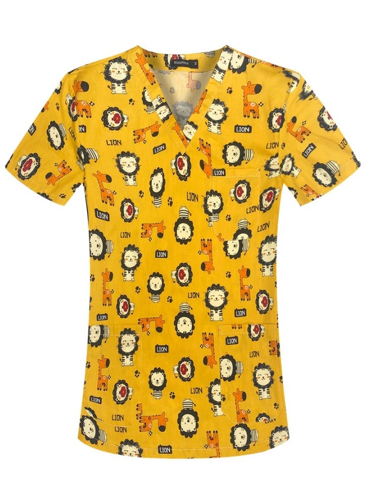 Loquat V-Neck Printed Medical Uniform Scrubs Top for Women Workwear Soft Comfty Easy Care 
