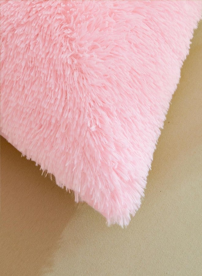 Besfunny Pink Fluffy Pillow Covers, Fuzzy Plush Furry Shaggy Faux Fur Pillow Cases for Bedroom décor, Soft Pink Pillow Covers 26"x20" with Zipper Closure, Decorative Set of 2 - Image 4