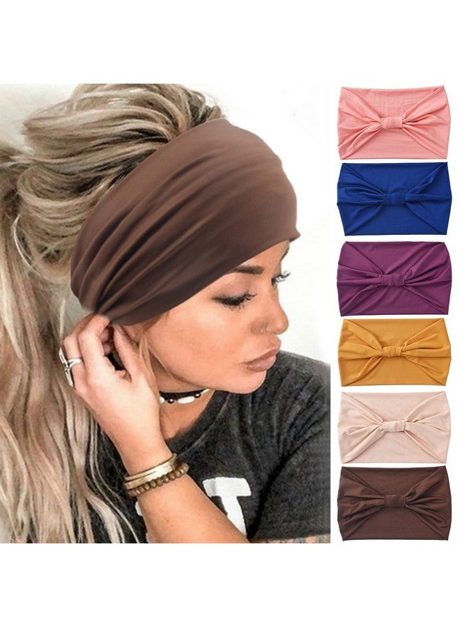 Yeshan Wide Headbands For Women No Slip African Boho Headbands Solid Bandana Headbands Elastic Yoga Workout Sweat Bands Running Sport Turban Knotted Headwrapspack Of 6 - Image 1