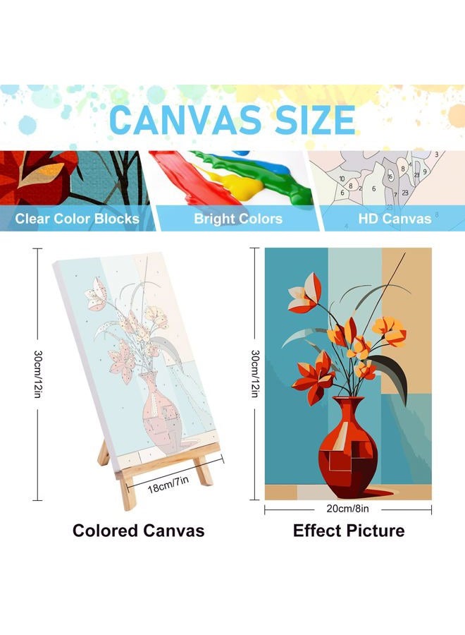Offito 4 Pack Framed Paint by Numbers Kit for Adults Beginners with Wooden Easel, Flowers Easy Paint by Number Kit with Frame, Watercolor Adult Paint by Number Framed Canvas (8 * 12 Inch) - Image 3