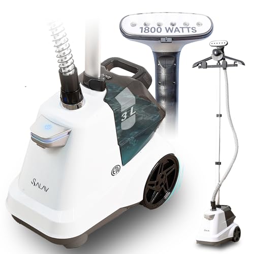 SALAV Heavy Duty Commercial Full-Size Garment Steamer with Foot Pedals and Extra Large 3L (101.5 oz) Water Tank, 1800 watts, 90+min of Continuous Steam (White) - Image 1