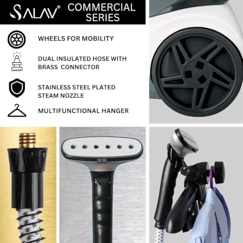 SALAV Heavy Duty Commercial Full-Size Garment Steamer with Foot Pedals and Extra Large 3L (101.5 oz) Water Tank, 1800 watts, 90+min of Continuous Steam (White) - Image 3