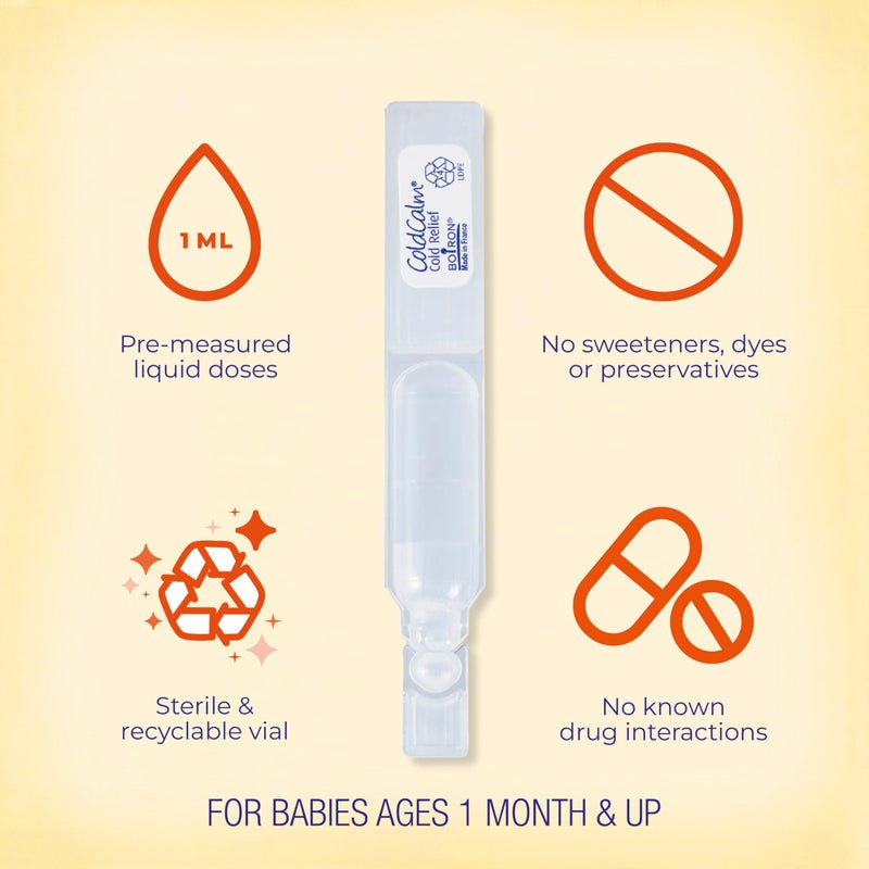 Boiron ColdCalm Baby Single-Use Drops for Relief from Cold Symptoms of Sneezing, Runny Nose, and Nasal Congestion - Sterile and Non-Drowsy Liquid Doses - 30 Count - Image 3