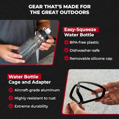 Active Adventure Bike Water Bottle Holder Combo - 20 Oz Squeeze Bottle & Bicycle Mount Cage Rack, No Screws Needed, Durable Alloy - Fits All Handlebar Bikes & MTB Mountain Road - for Adults, Kids (Black) - Image 5
