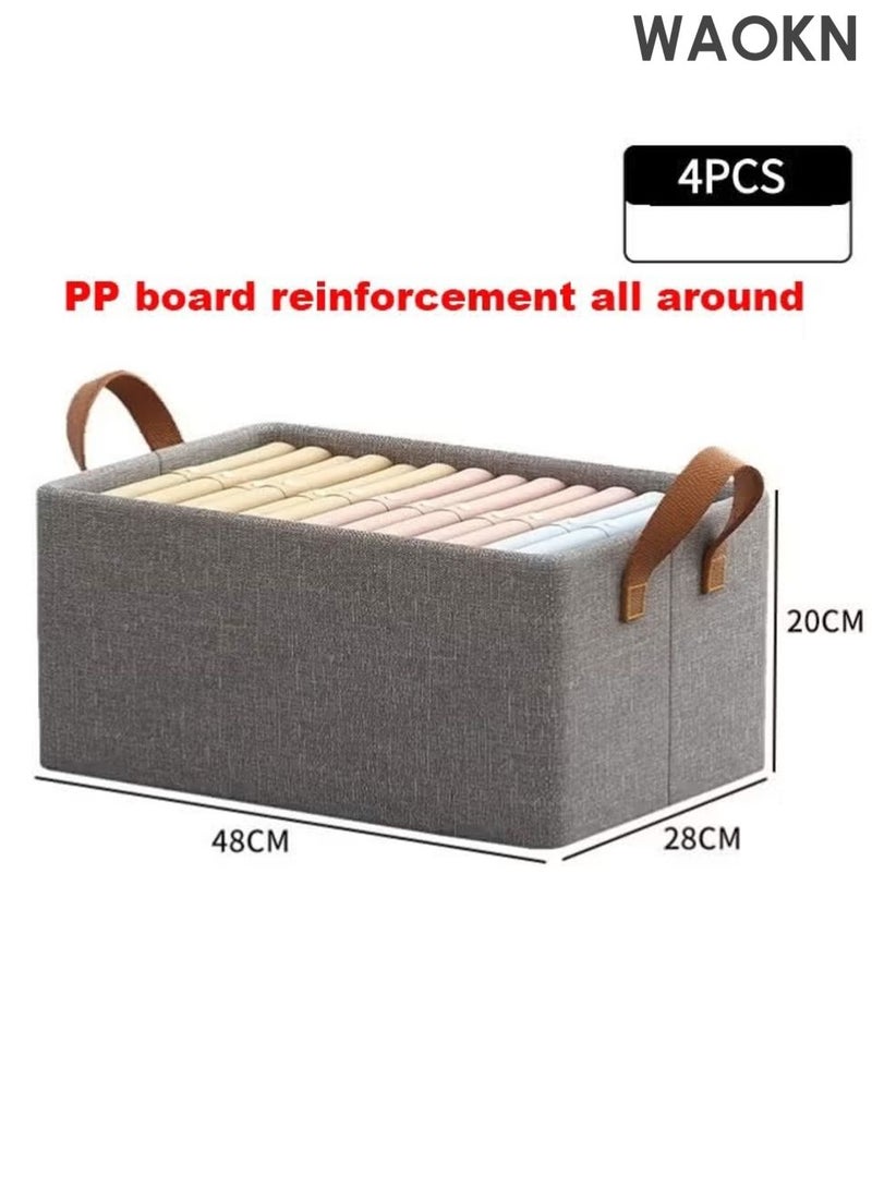 WAOKN 4pcs Clothes Storage Box ,Foldable Closet Storage Box, Folding Storage Baskets ,Thickened and reinforced, not easily deformed,Wardrobe Fabric Cabinet Closet Shelf Organizer Storage for Clothes,Toys,Books with Carrying Handles. - Image 2