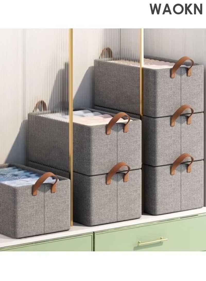 WAOKN 4pcs Clothes Storage Box ,Foldable Closet Storage Box, Folding Storage Baskets ,Thickened and reinforced, not easily deformed,Wardrobe Fabric Cabinet Closet Shelf Organizer Storage for Clothes,Toys,Books with Carrying Handles. - Image 1