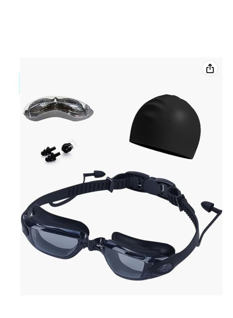 Generic Swimming Goggles Professional Anti Fog No Leaking Full Protection UV Protection HD View Goggle, Nose Clip, Earplugs, Swimming Cap Set for Women, Men - Image 1