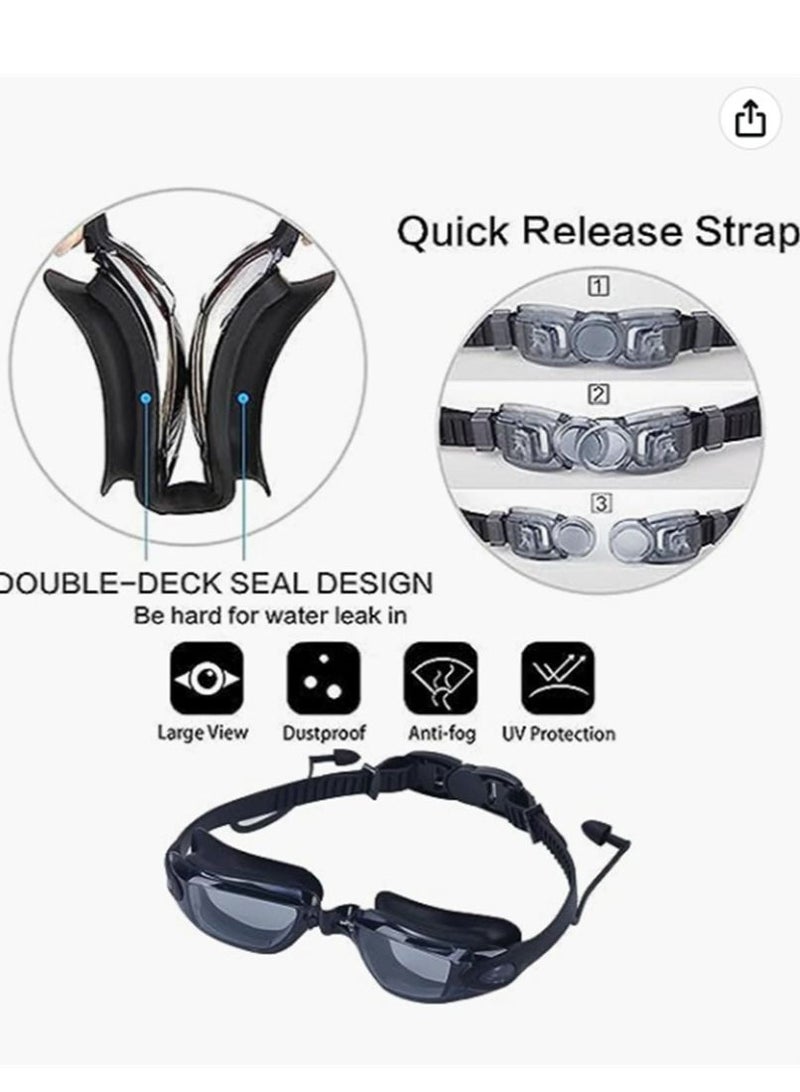 Generic Swimming Goggles Professional Anti Fog No Leaking Full Protection UV Protection HD View Goggle, Nose Clip, Earplugs, Swimming Cap Set for Women, Men - Image 5