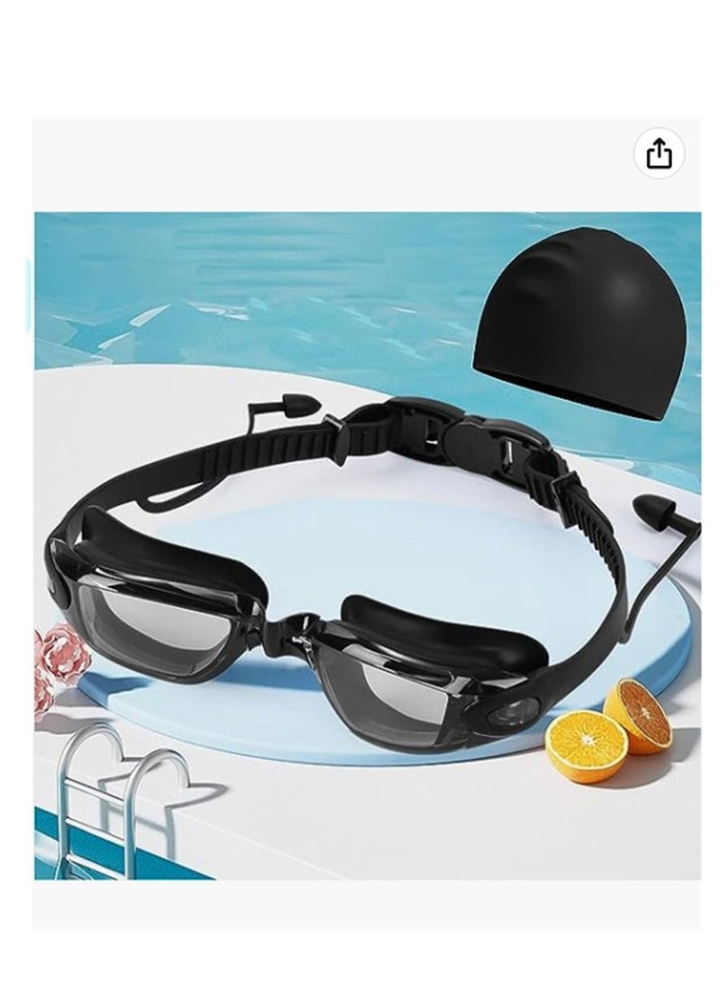 Generic Swimming Goggles Professional Anti Fog No Leaking Full Protection UV Protection HD View Goggle, Nose Clip, Earplugs, Swimming Cap Set for Women, Men - Image 2