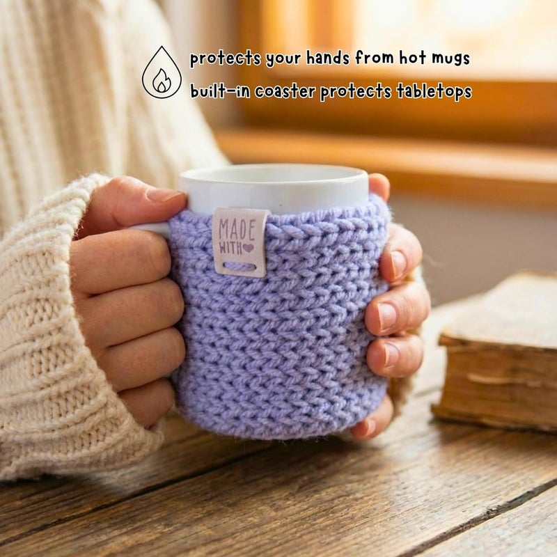 Simply Hooked Coffee Mug Cozy with Coaster – Reusable Tea Cozy Wrap for Hot Drinks – Fits 11 oz Ceramic Mugs – Stocking Stuffer Gift for Women (Periwinkle) - Image 3