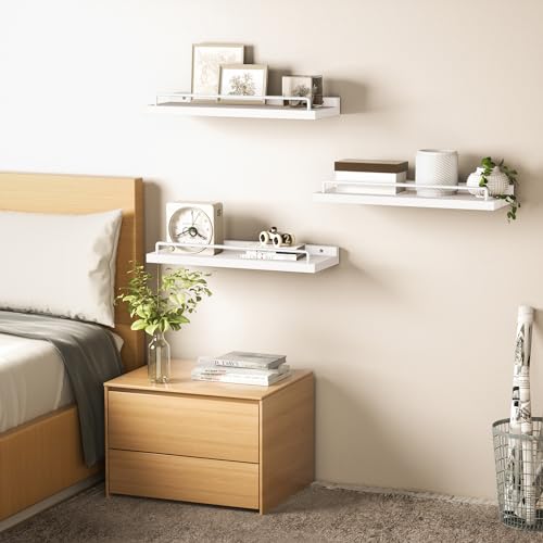 RYOFOBETTO Floating Shelves for Wall Decor, White Shelves for Bathroom, Living Room, Bedroom, Picture Frames, Plants, Kitchen (Set of 3) - Image 5