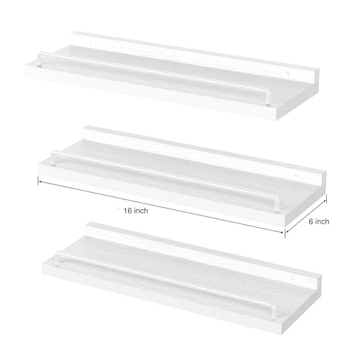 RYOFOBETTO Floating Shelves for Wall Decor, White Shelves for Bathroom, Living Room, Bedroom, Picture Frames, Plants, Kitchen (Set of 3) - Image 2