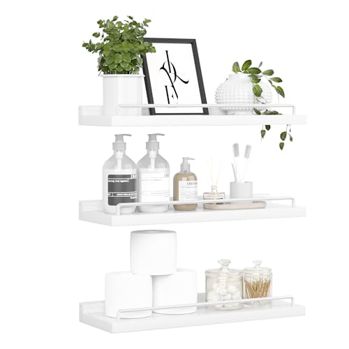 RYOFOBETTO Floating Shelves for Wall Decor, White Shelves for Bathroom, Living Room, Bedroom, Picture Frames, Plants, Kitchen (Set of 3) - Image 1