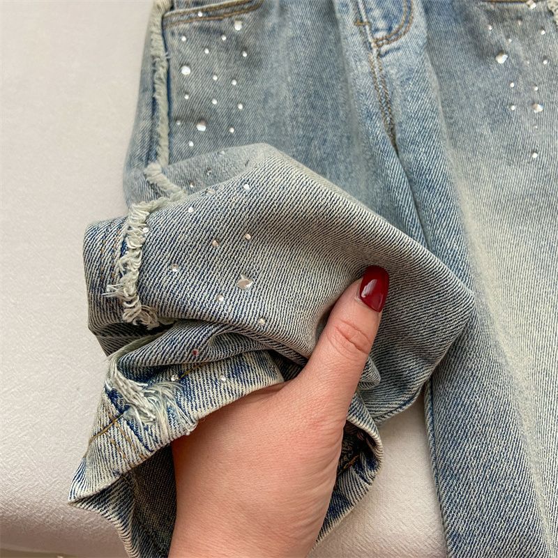 Girls' Jeans Autumn Wide Leg Pants Children'S Western Style Fashionable Drilling Bright Flash Long Pants Fashion Straight Leg Pants - Image 4