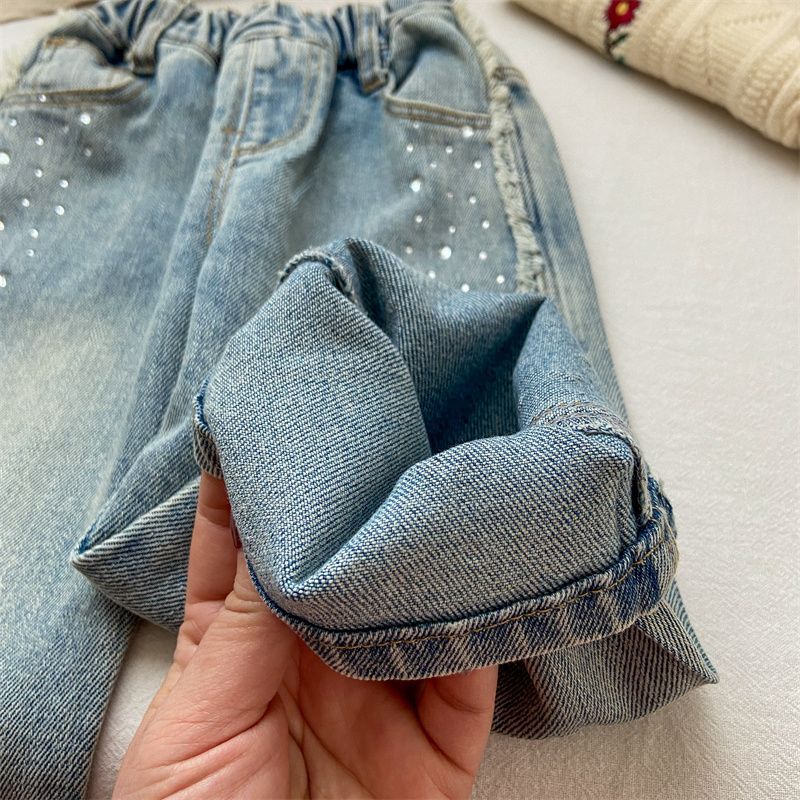 Girls' Jeans Autumn Wide Leg Pants Children'S Western Style Fashionable Drilling Bright Flash Long Pants Fashion Straight Leg Pants - Image 5
