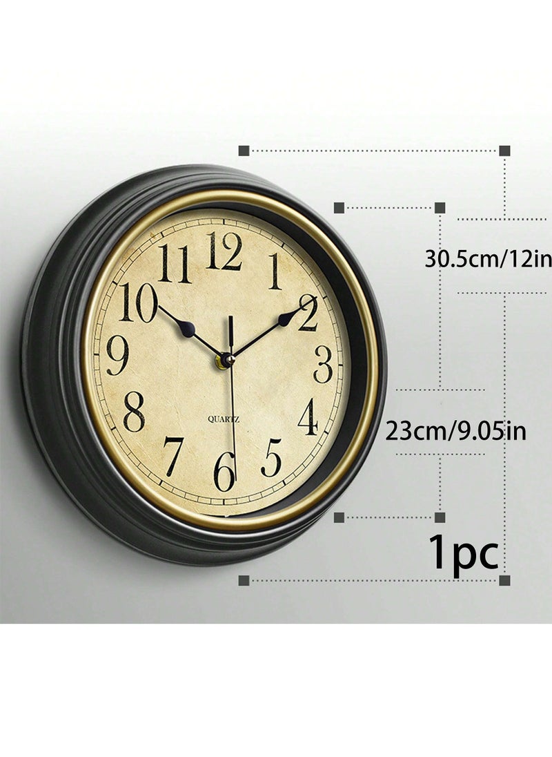 Uwals Wall Clock Without Ticking Sounds with Silent Vintage Quartz Clock Battery Operated Easy to Read for Room Home Kitchen Bedroom Office School Decoration (Black)  - Image 2