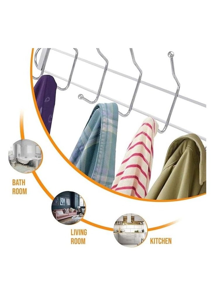 Generic - Door Hanger with 12 Hooks Stainless Steel Durable Double Row Hanging Rack Organizer Easy Installation No Drilling Multi-use Hanger (12 Hook Door Hanger) - Image 1
