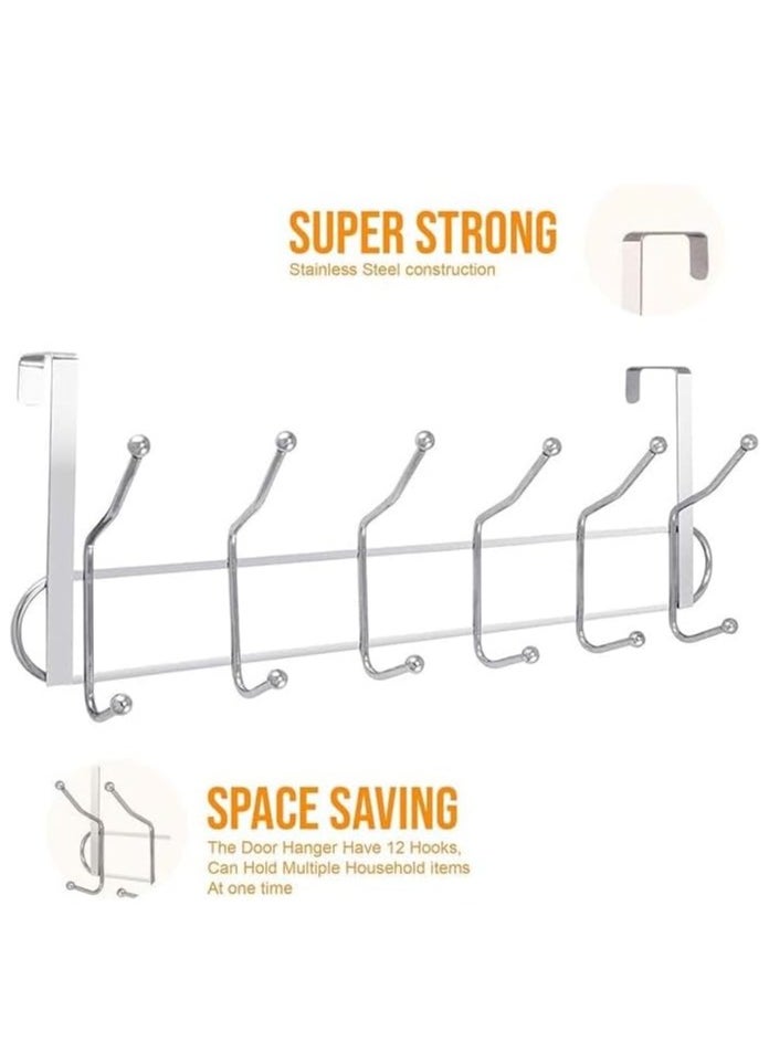 Generic - Door Hanger with 12 Hooks Stainless Steel Durable Double Row Hanging Rack Organizer Easy Installation No Drilling Multi-use Hanger (12 Hook Door Hanger) - Image 1