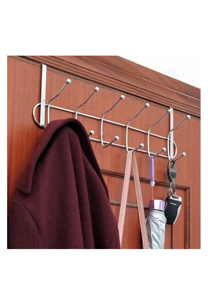 Generic - Door Hanger with 12 Hooks Stainless Steel Durable Double Row Hanging Rack Organizer Easy Installation No Drilling Multi-use Hanger (12 Hook Door Hanger) - Image 1