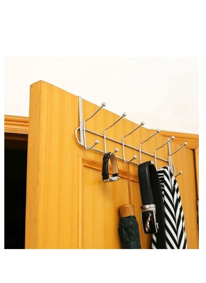Generic - Door Hanger with 12 Hooks Stainless Steel Durable Double Row Hanging Rack Organizer Easy Installation No Drilling Multi-use Hanger (12 Hook Door Hanger) - Image 1