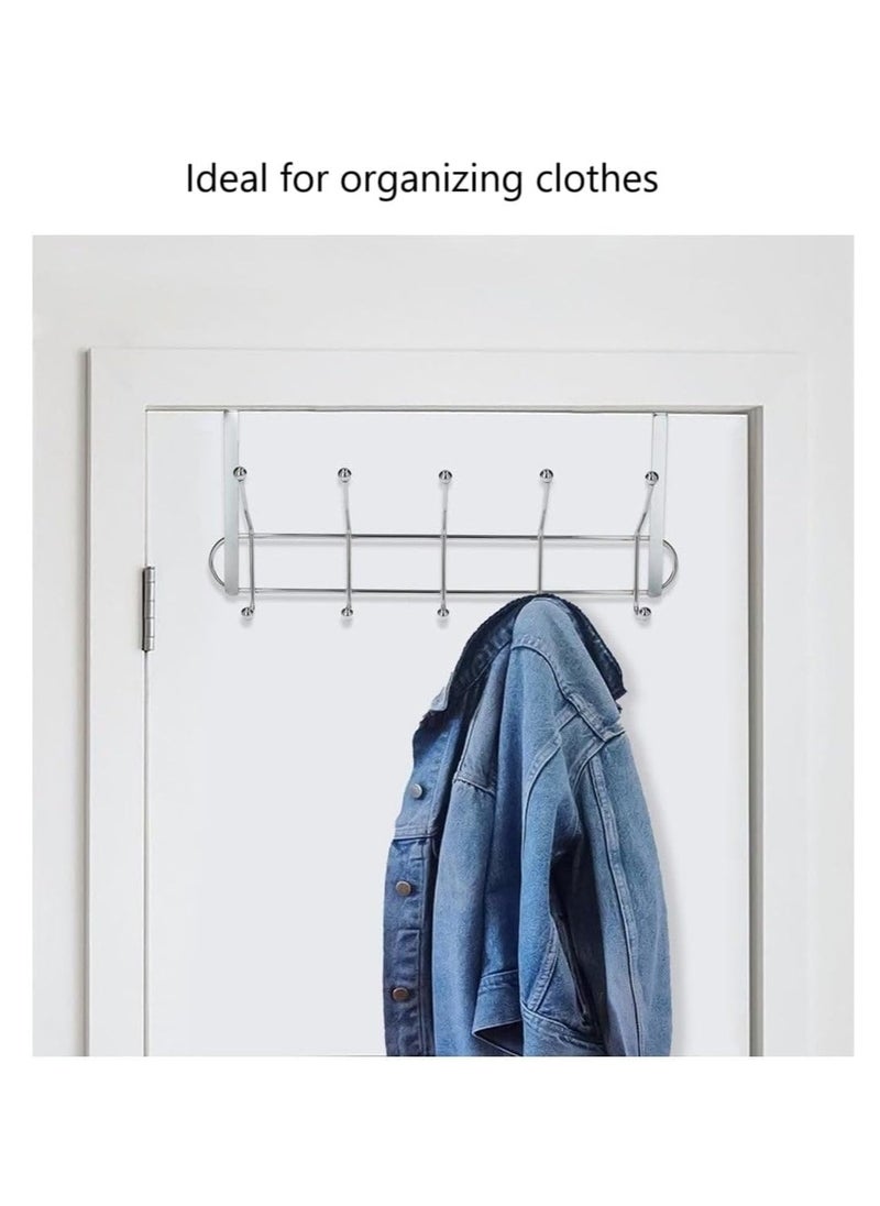 Generic - Door Hanger with 12 Hooks Stainless Steel Durable Double Row Hanging Rack Organizer Easy Installation No Drilling Multi-use Hanger (12 Hook Door Hanger) - Image 1