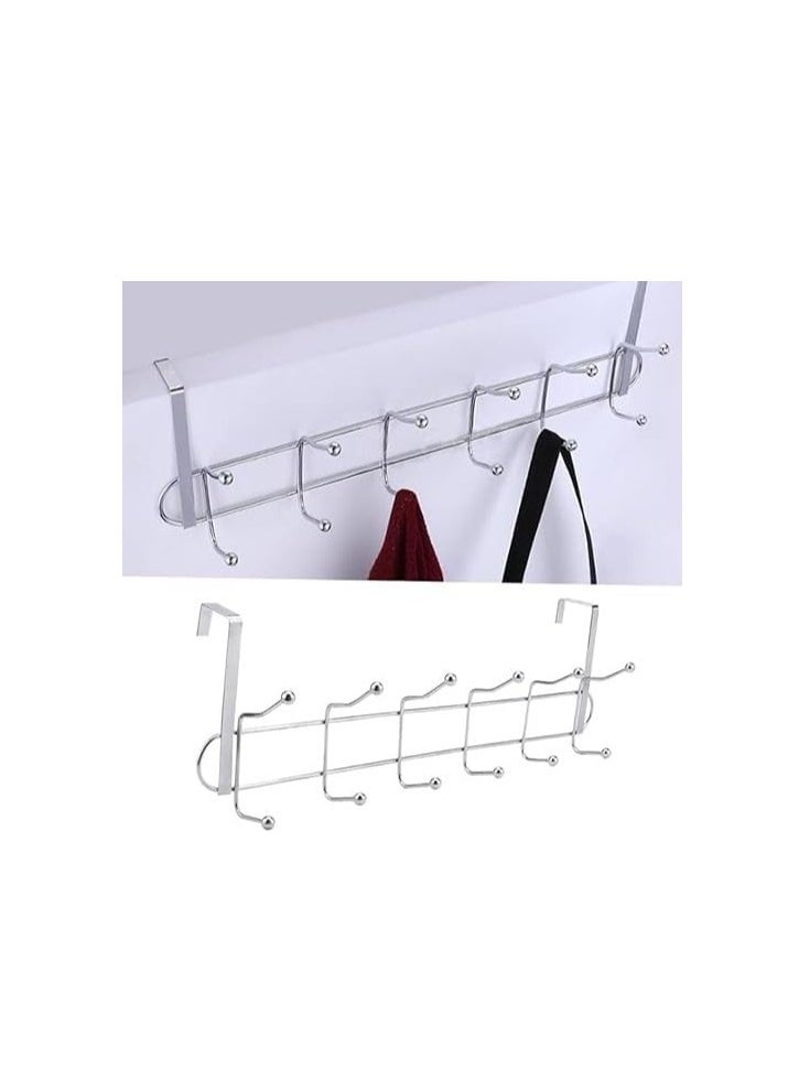 Generic - Door Hanger with 12 Hooks Stainless Steel Durable Double Row Hanging Rack Organizer Easy Installation No Drilling Multi-use Hanger (12 Hook Door Hanger) - Image 1