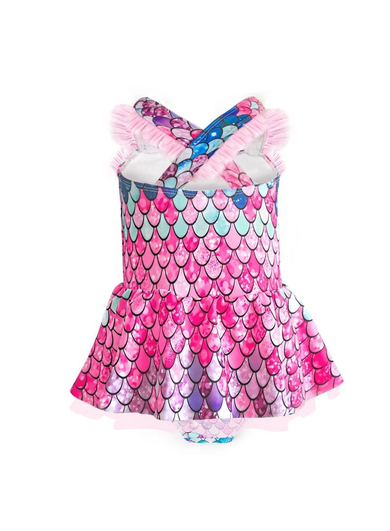 Loquat Mermaid One Piece Sleeveless Swimsuit  Pink/Blue - Image 1