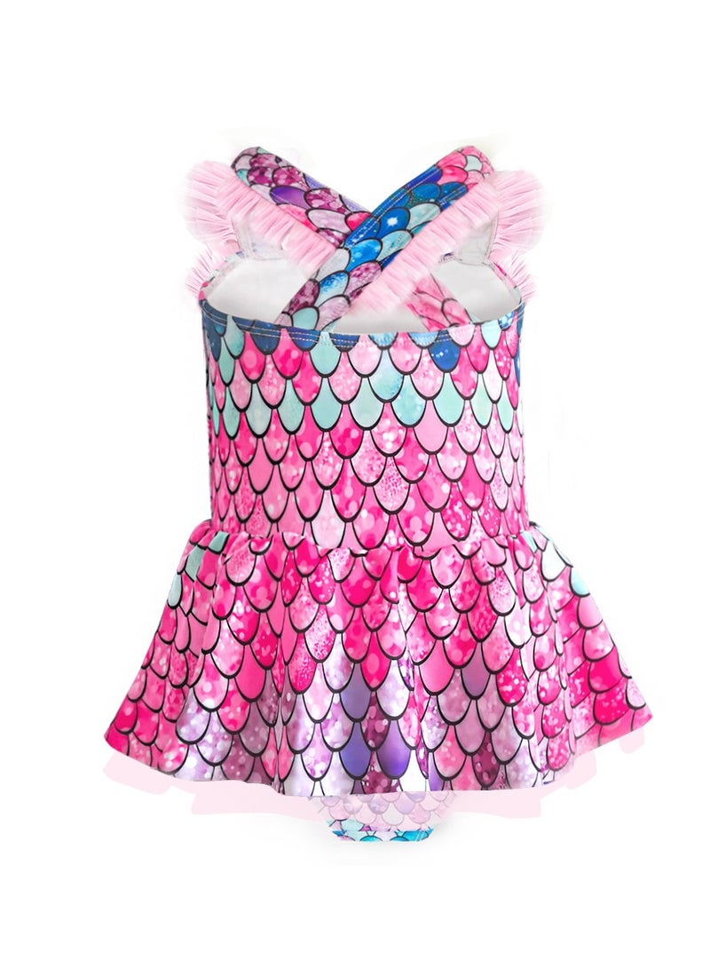 Loquat Mermaid One Piece Sleeveless Swimsuit  Pink/Blue - Image 3