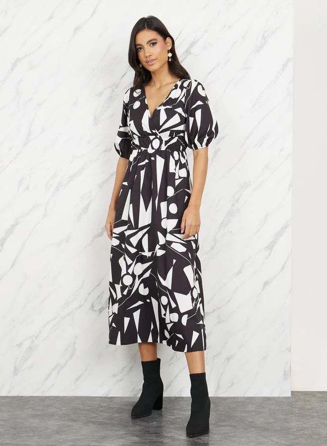 تايك تو Geo Print Elasticated Waist A-Line Midi Dress