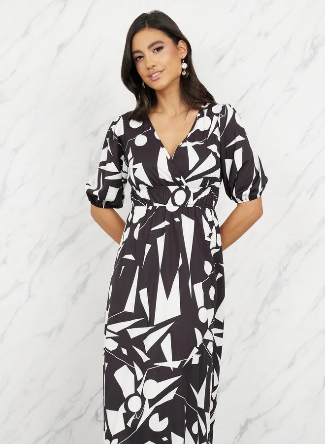 تايك تو Geo Print Elasticated Waist A-Line Midi Dress