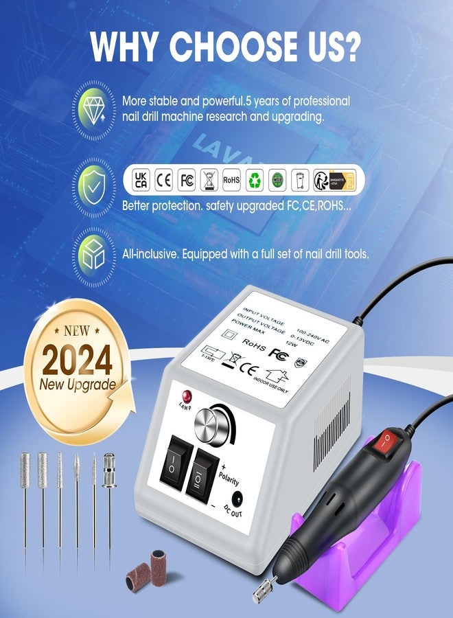 LAVAED Professional Electric Nail Drill Machine Kit - Low Noise Vibration with 156pcs Sanding Bands for Acrylic Nail Drill, Gel Art Remover, Polisher, Manicure, Pedicure - Image 5