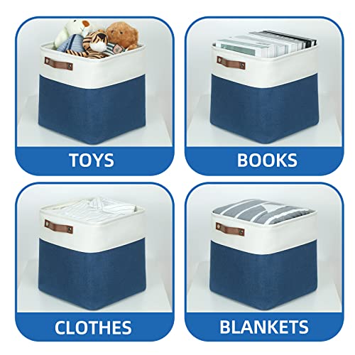 Temary Fabric Storage Cubes 4Pack Blue Fabric Storage Baskets 12 Inch Cube Storage Bins with Handles for Organizing Closet (White&Blue) - Image 4