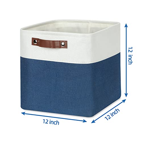 Temary Fabric Storage Cubes 4Pack Blue Fabric Storage Baskets 12 Inch Cube Storage Bins with Handles for Organizing Closet (White&Blue) - Image 2