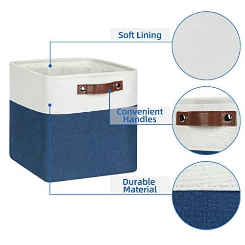 Temary Fabric Storage Cubes 4Pack Blue Fabric Storage Baskets 12 Inch Cube Storage Bins with Handles for Organizing Closet (White&Blue) - Image 3