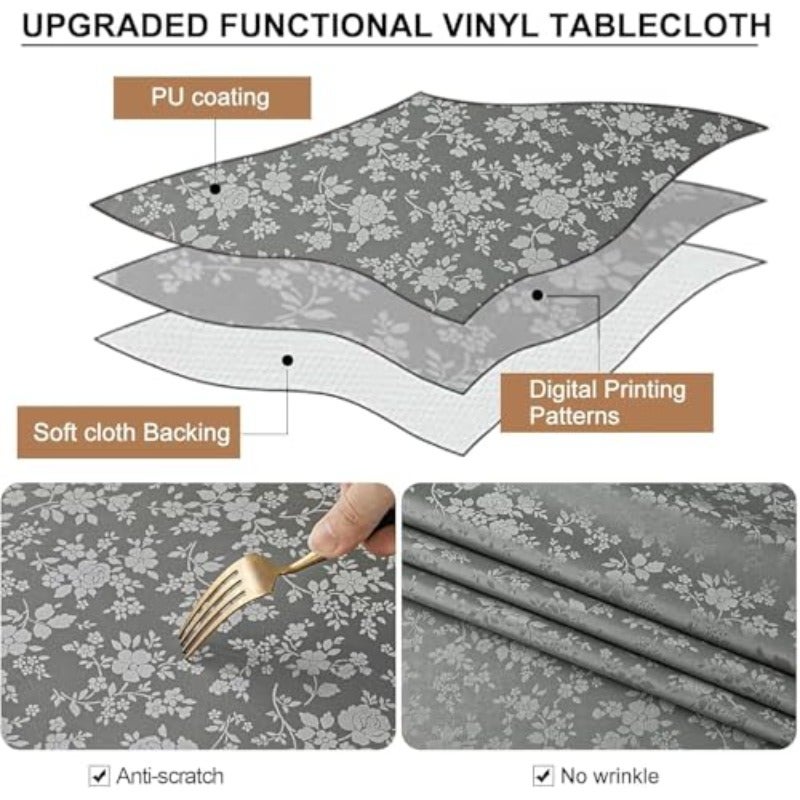 Round Table Cloth Waterproof Heavy Duty Tablecloths Wipeable Washable Table Cover for Kitchen and Dining Room Grey - Image 3