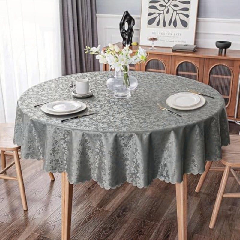 Round Table Cloth Waterproof Heavy Duty Tablecloths Wipeable Washable Table Cover for Kitchen and Dining Room Grey - Image 1