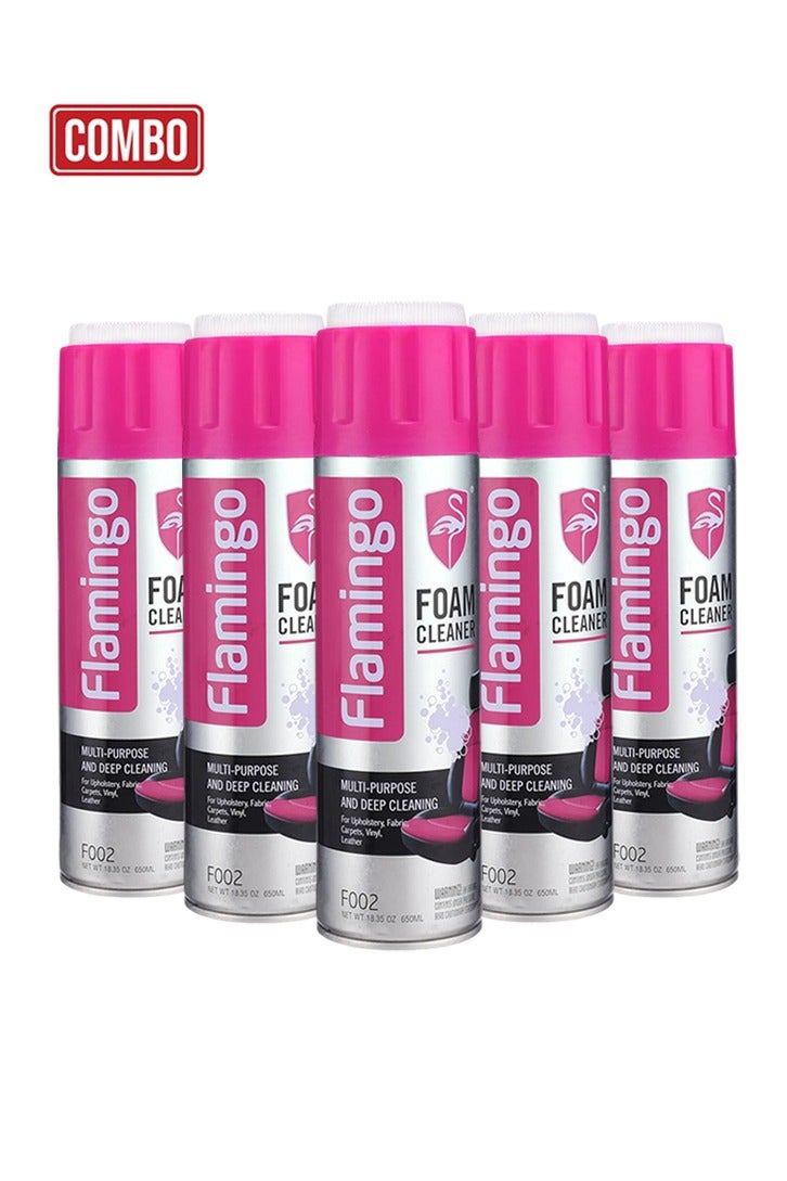 منظف رغوي متعدد الأغراض، 5 قطع، سعة 650 مل، لتنظيف الأسطح الداخلية للسيارة والمفروشات والأقمشة والجلود والفينيل والسجاد والتنظيف المنزلي، F002 - Image 1