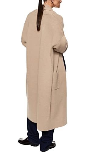 Fazortev Womens Long Sleeve Maxi Cardigan Open Front Oversized Knitted Sweater Coat Casual Lapel Warm Overcoat with Pockets Beige - Image 3