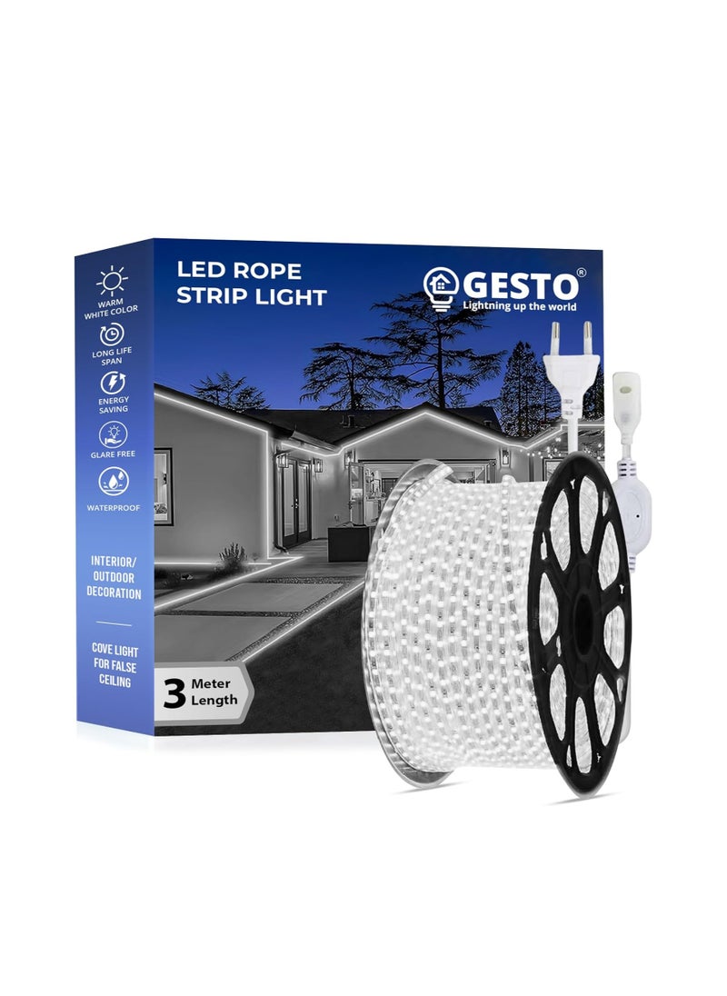 Generic - Gesto 3 Meter Rope Led Strip Lights – Outdoor Lights Waterproof for Balcony Decoration,Home Decor & Interior Decoration | Decorative Lights for Diwali Decoration,Cove Light for Ceiling (White) - Image 1