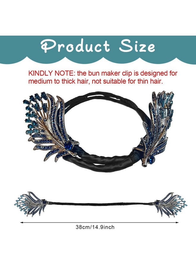 Honbuty hair juda accessories for women, Quick Bun Maker for Hair, Medium Thick Hair Bun Clips for Women, White Floral Rhinestone hair Style Accessories Twist Clips for for Daily, Party (BLUE) - Image 2